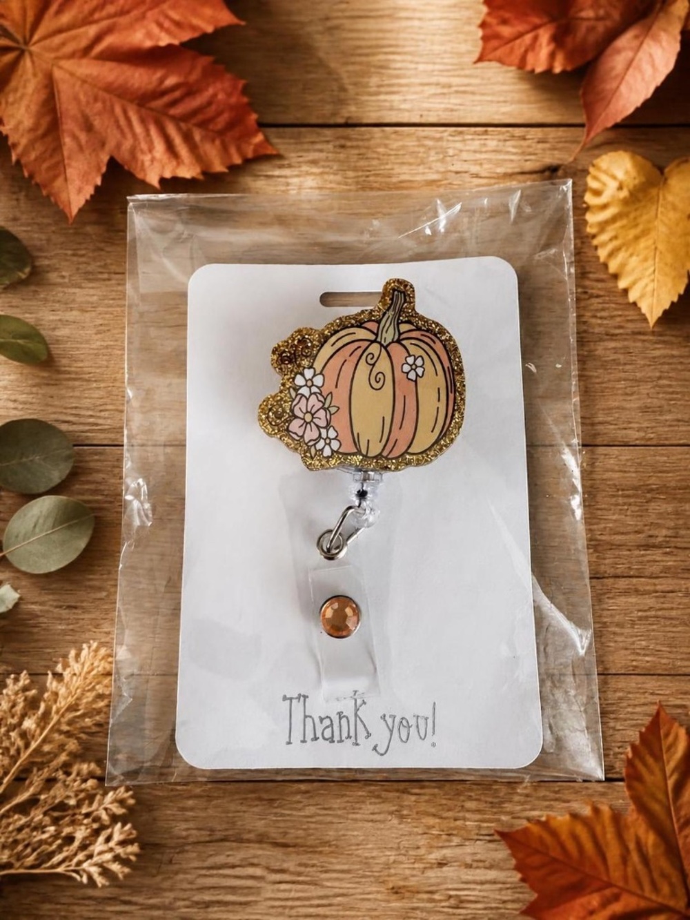 Handmade Pumpkin Badge Reel